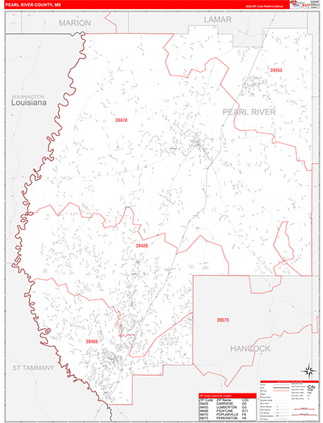 Pearl River County, MS Zip Code Map